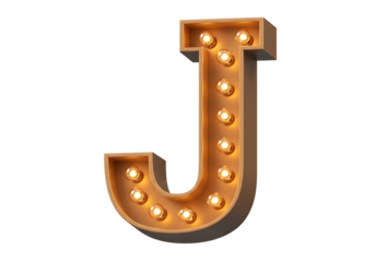 Vintage marquee letter j with lights isolated on transparent background