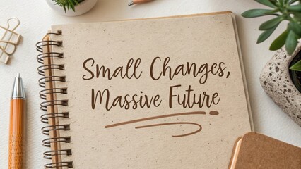 Inspiring handwritten quote on a notebook surrounded by stationery and plants for motivation and personal growth