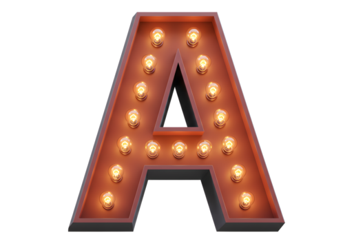 Rustic marquee letter a with lights isolated on transparent background