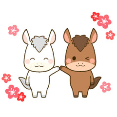 午年を喜ぶ二匹の仲良し馬