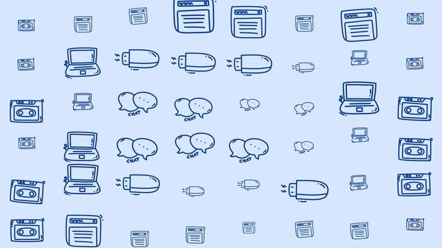 Seamless Technology Pattern Background &ndash; Blue Tech Doodle Icons 