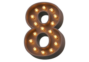 Obraz premium Rustic marquee number 8 with lights isolated on transparent background