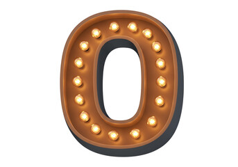 Retro illuminated number O isolated on transparent background