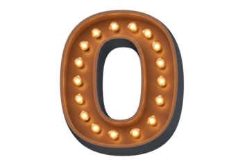 Retro illuminated number O isolated on transparent background