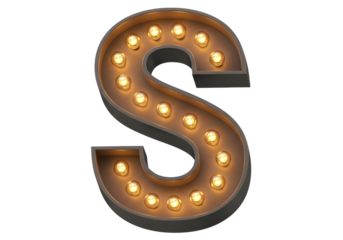 Vintage marquee letter s with lights isolated on transparent background