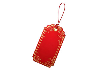 Red luggage tag with blank insert isolated on transparent background