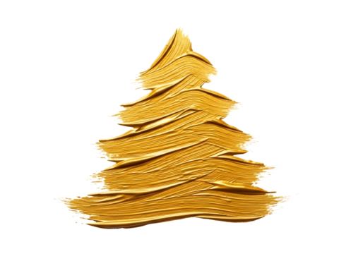 Golden christmas tree brush stroke isolated on transparent background