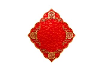 Ornate red and gold diamond shaped decorative element isolated on transparent background
