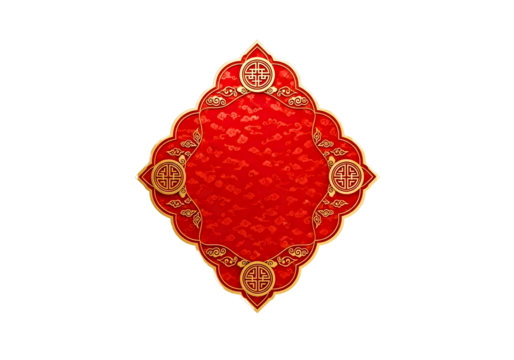 Ornate red and gold diamond shaped decorative element isolated on transparent background - Powered by Adobe