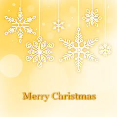 Yellow Background with Hanging Snowflake Designs for Christmas Greeting Card