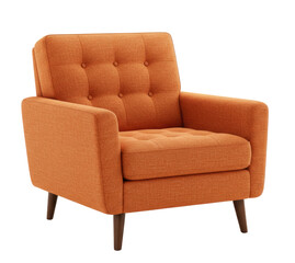 Fototapeta premium Orange tufted accent chair transparent background cutout png