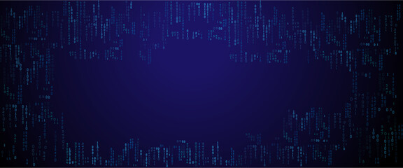 Vector blue glowing binary code rain background. Binary rain concept. Abstract digital Data Cyber security