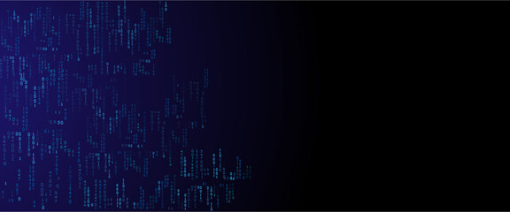 Vector blue glowing binary code rain background. Binary rain concept. Abstract digital Data Cyber security
