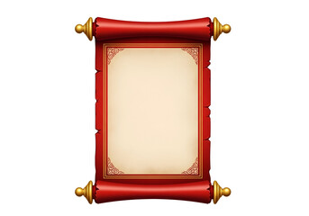 Ornate red scroll with golden embellishments isolated on transparent background
