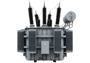 Industrial electrical power transformer isolated on transparent background