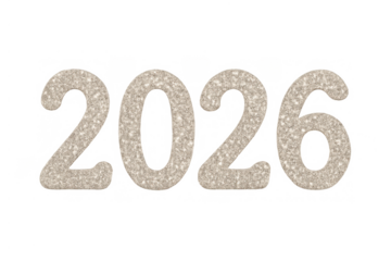 2026 number glittering design. Celebrating new year, a future holiday event, on transparent background