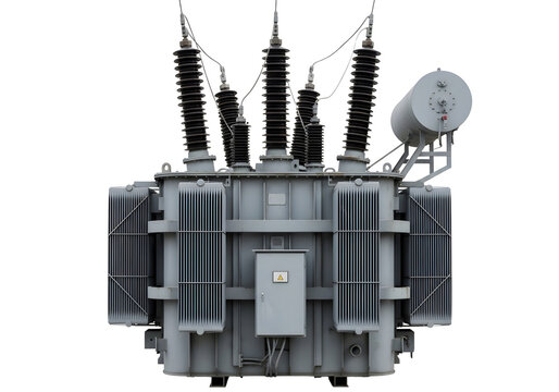 Industrial electrical power transformer isolated on transparent background