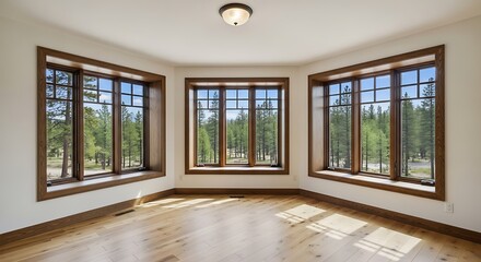 Fototapeta premium Empty square room with lodge bay windows