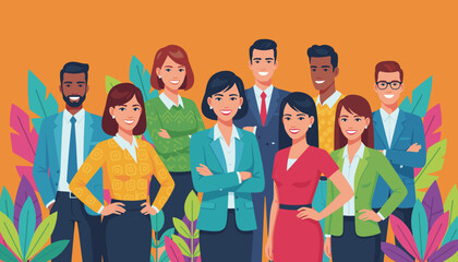 Diverse confident professional business team smiling Unity success and collaboration concept illustration