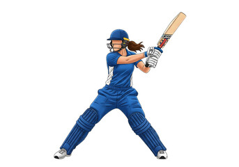 Determined Female Cricket Player Ready to Strike Isolated on Black