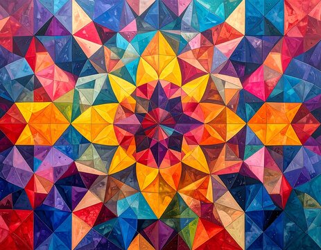 Symmetrical abstract artwork with vibrant colors and geometric patterns