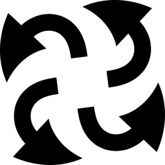 Abstract Black Arrows Swirling Around White Center Isolated on Transparent Background