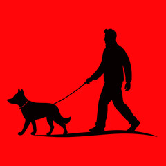 Man walking dog silhouette vector illustration pet owner outdoor