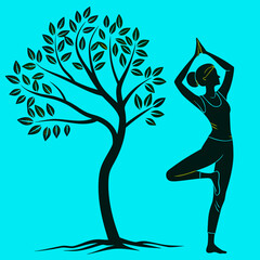 Yoga tree pose silhouette illustration for wellness and meditation art