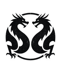 Dragon Circle Vector with Rough Textured Effect.