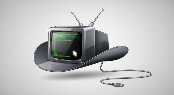 Creative computer screen with hat and antenna concept illustration