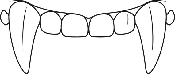 Vampire Fangs Line Art – Stylized Upper Teeth with Elongated Canines for Halloween, Horror, and Fantasy Themes © Parves