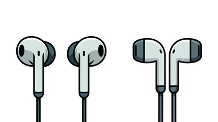 Close-up of White Earbuds with Black Cables on White Background