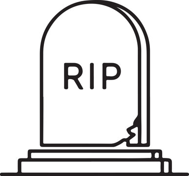 Minimalist RIP Tombstone Icon &ndash; Halloween Grave Marker, Death Symbol, Black and White Vector Illustration