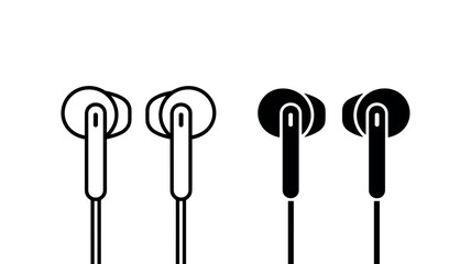 Outline and solid icon set of in-ear headphones