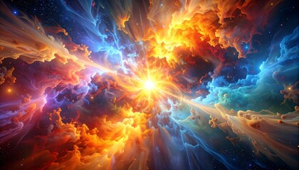 Fototapeta premium Hot flames and orange light from a burning fire with fractal waves, yellow energy, and red smoke textures against a dark sky background