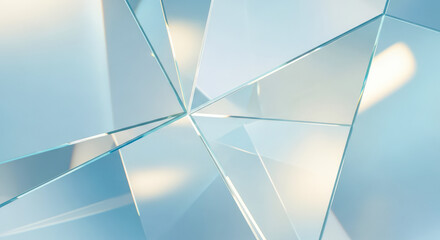 Abstract background of blue glass geometric shapes for concept of modern technology, corporate design, or luxury product backdrop