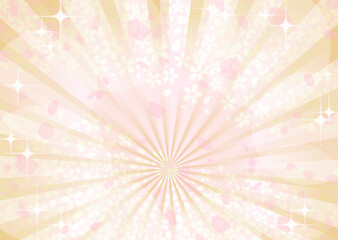 放射光と桜の花の模様の背景イラスト