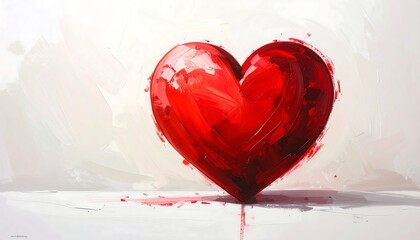 Bold red heart against a textured white backdrop, painted with visible brushstrokes
