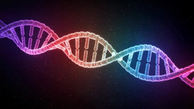 Abstract illustration of a dna double helix strand against a dark background