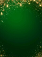 Elegant emerald green Christmas background with gold snowflakes and fairy lights