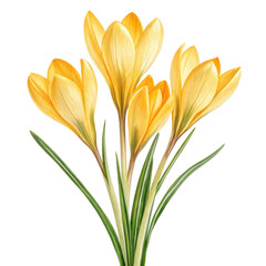 Yellow crocus watercolor flowers illustration png spring bloom png artistic crocus png floral art png seasonal flower png transparent background image