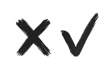 Check mark and x mark representing choice, decision, correct and incorrect options, on transparent background
