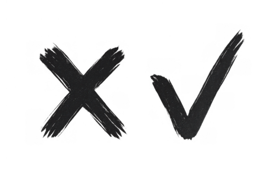 Check mark and x mark representing choice, decision, correct and incorrect options, on transparent background