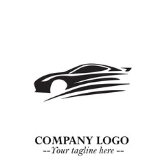 Car Running Fast Logo Symbol in Black on the White Background with Dynamic Speed Design