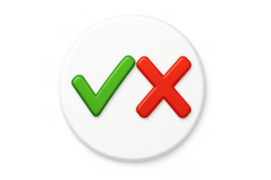 Check mark and cross mark icons displaying approval and rejection, making choices, decision making process