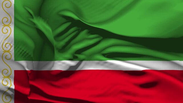 Closeup Chechen Republic Flag Wave Loop waving in wind Realistic Chechen Republic Flag background