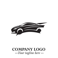 Car Running Fast Logo Symbol in Black on the White Background with Dynamic Speed Design