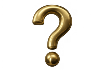 Gold question mark symbol creating concept of doubt, seeking answers, problem solving, challenge, and uncertainty on transparent background
