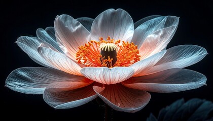 Close-up shot of a luminous, ethereal flower against a dark background