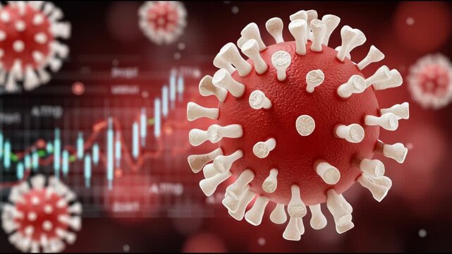 Coronavirus pandemic crisis causing global economy recession, 3D virus illustration with stock market graph showing finance fluctuation, investment risk, and analysis - Powered by Adobe